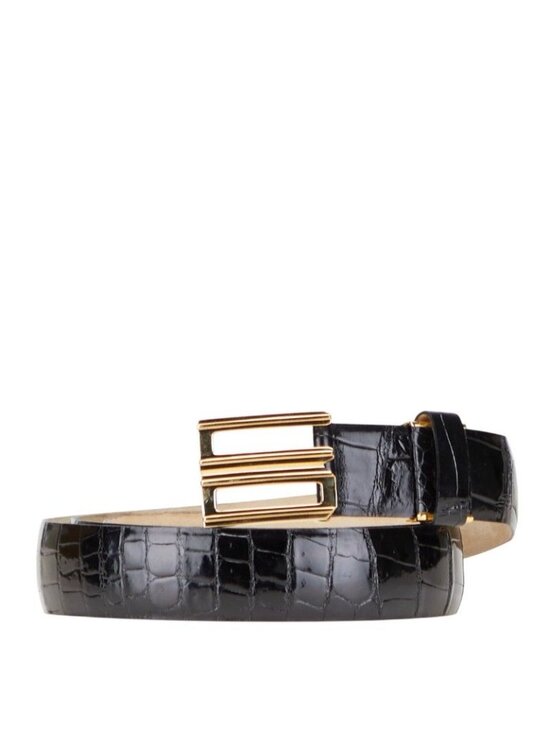 Dior Accessories - Dior CD Buckle Croco Embossed Black Leather Belt